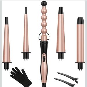 Bestope 5 In 1 Curling Wand Set in Black and Rose Gold